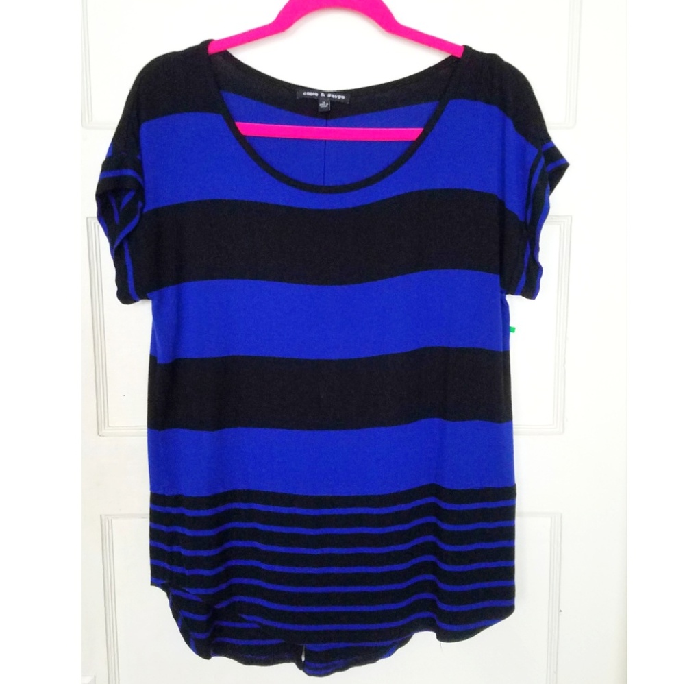 Cable and Gauge Black and Blue Striped Top M